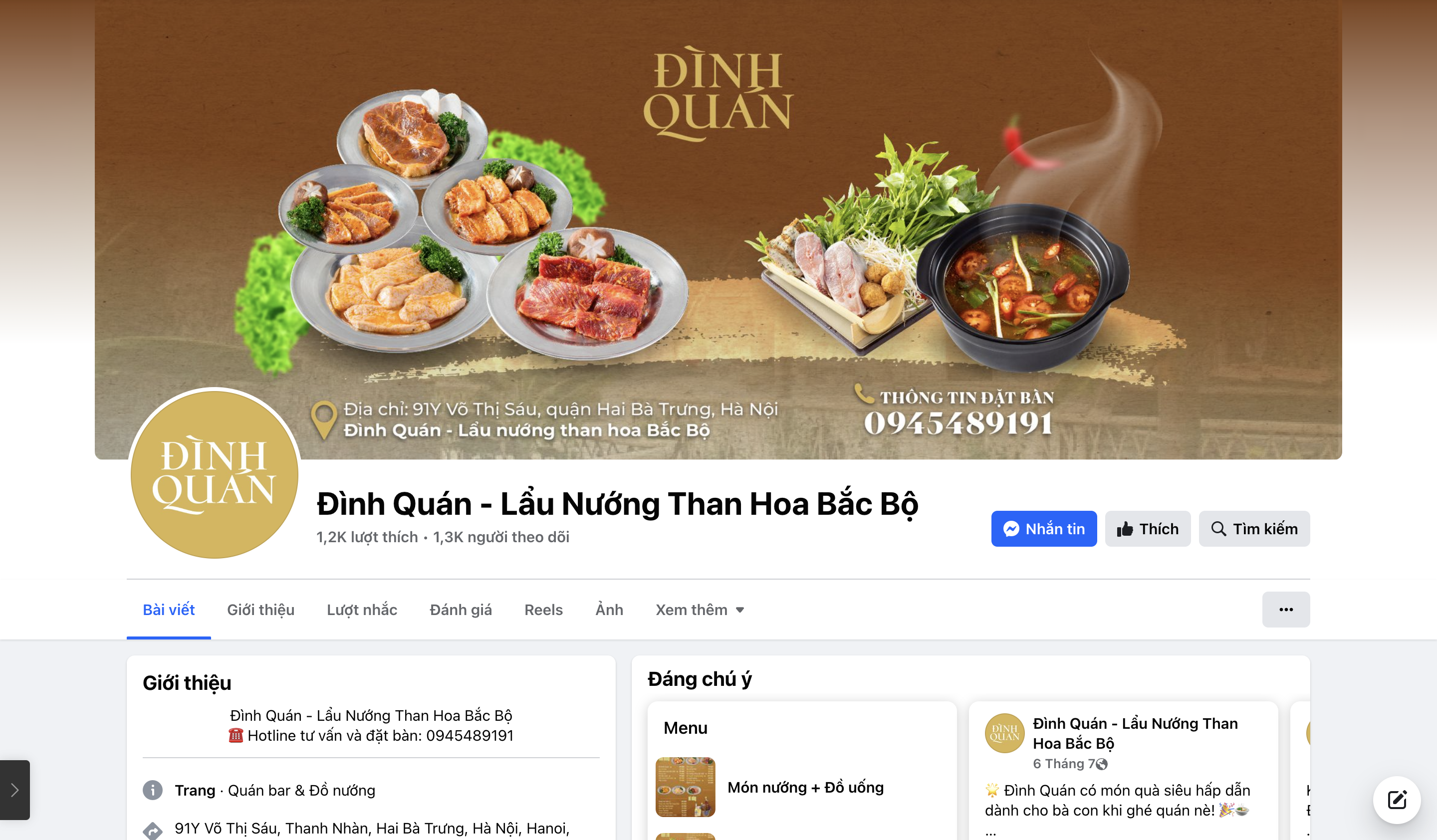  fanpage nhà hàng