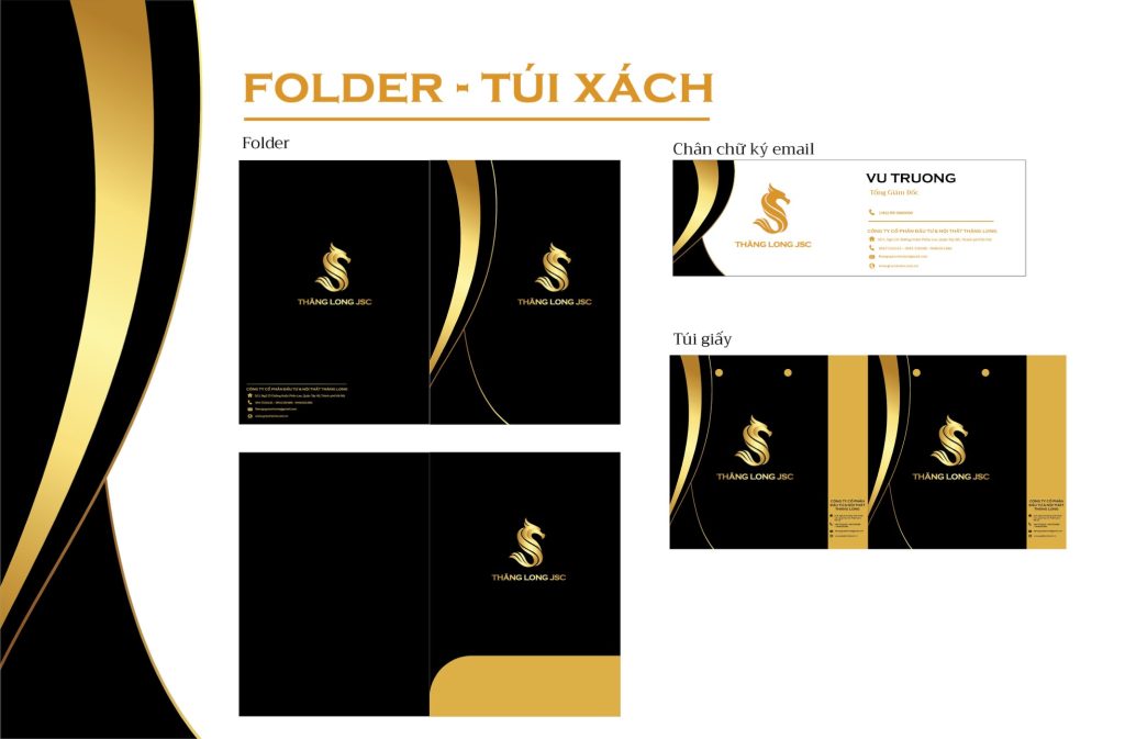 Thiết kế folder, túi giấy và chân chữ ký email của Thăng Long JSC