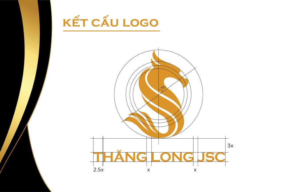 Bản vẽ kết cấu và tỷ lệ logo Thăng Long JSC theo lưới dựng