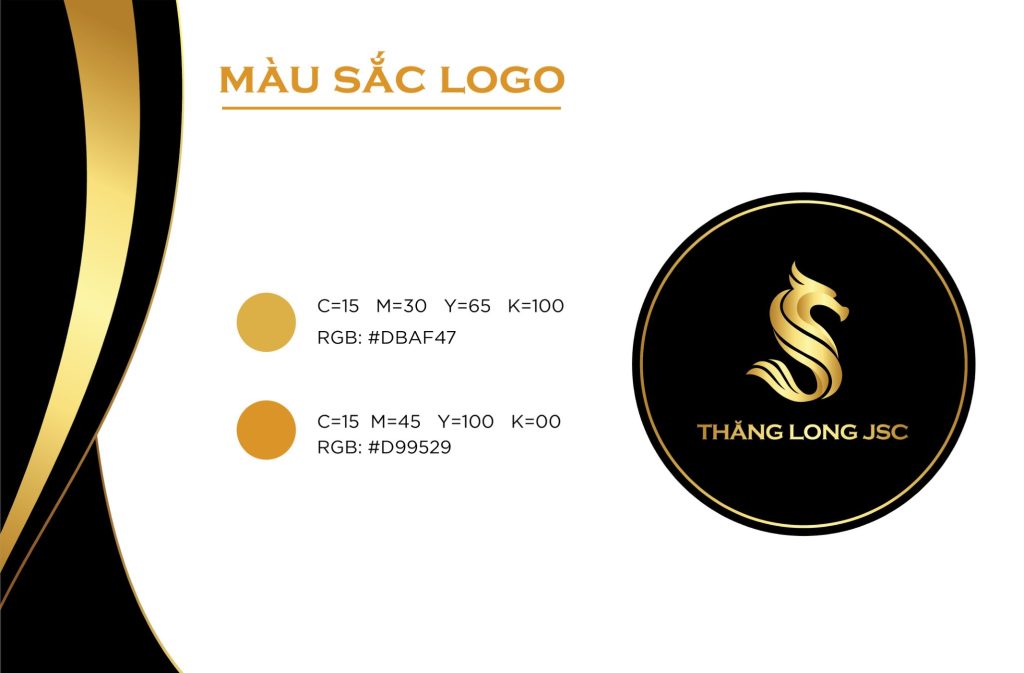 Bảng mã màu logo Thăng Long JSC: vàng đồng DBAF47 và D99529