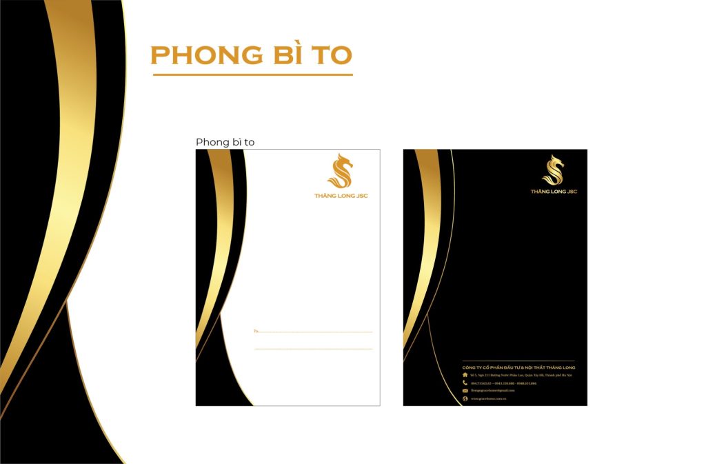 Thiết kế phong bì khổ lớn của Thăng Long JSC hai mặt trắng và đen